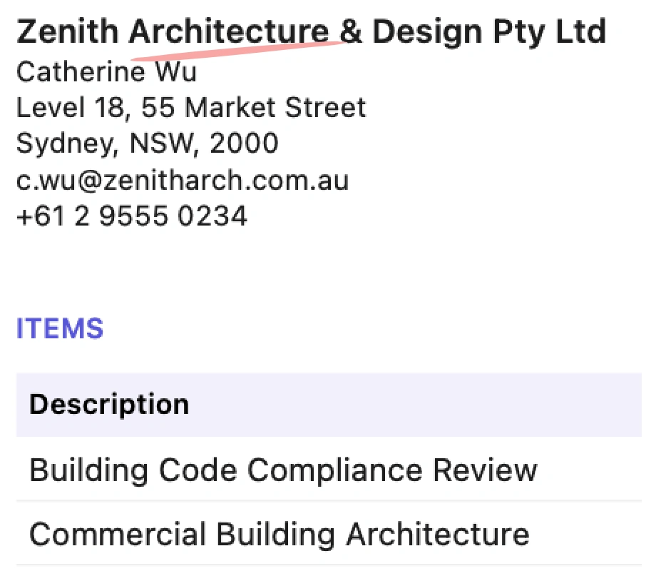 Invoiceur invoice snippet illustrating a profession or business