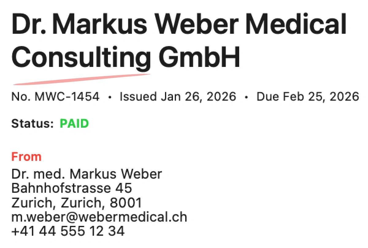 Invoiceur invoice snippet illustrating a profession or business