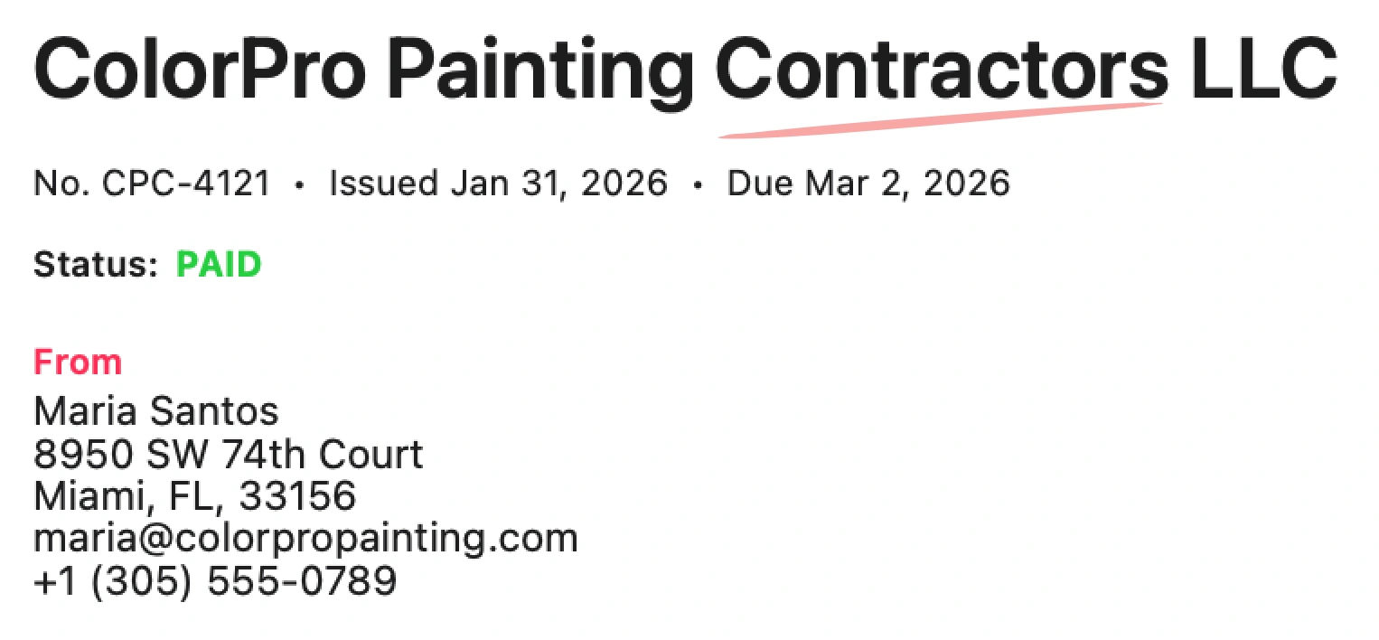 Invoiceur invoice snippet illustrating a profession or business