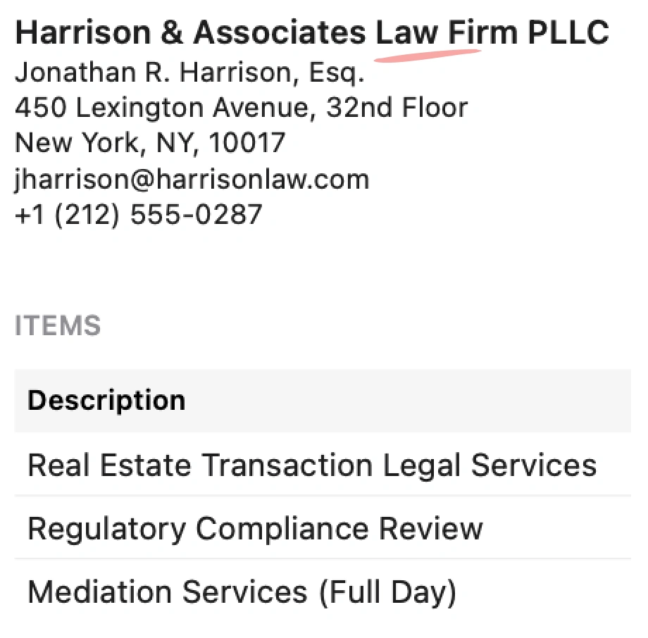 Invoiceur invoice snippet illustrating a profession or business